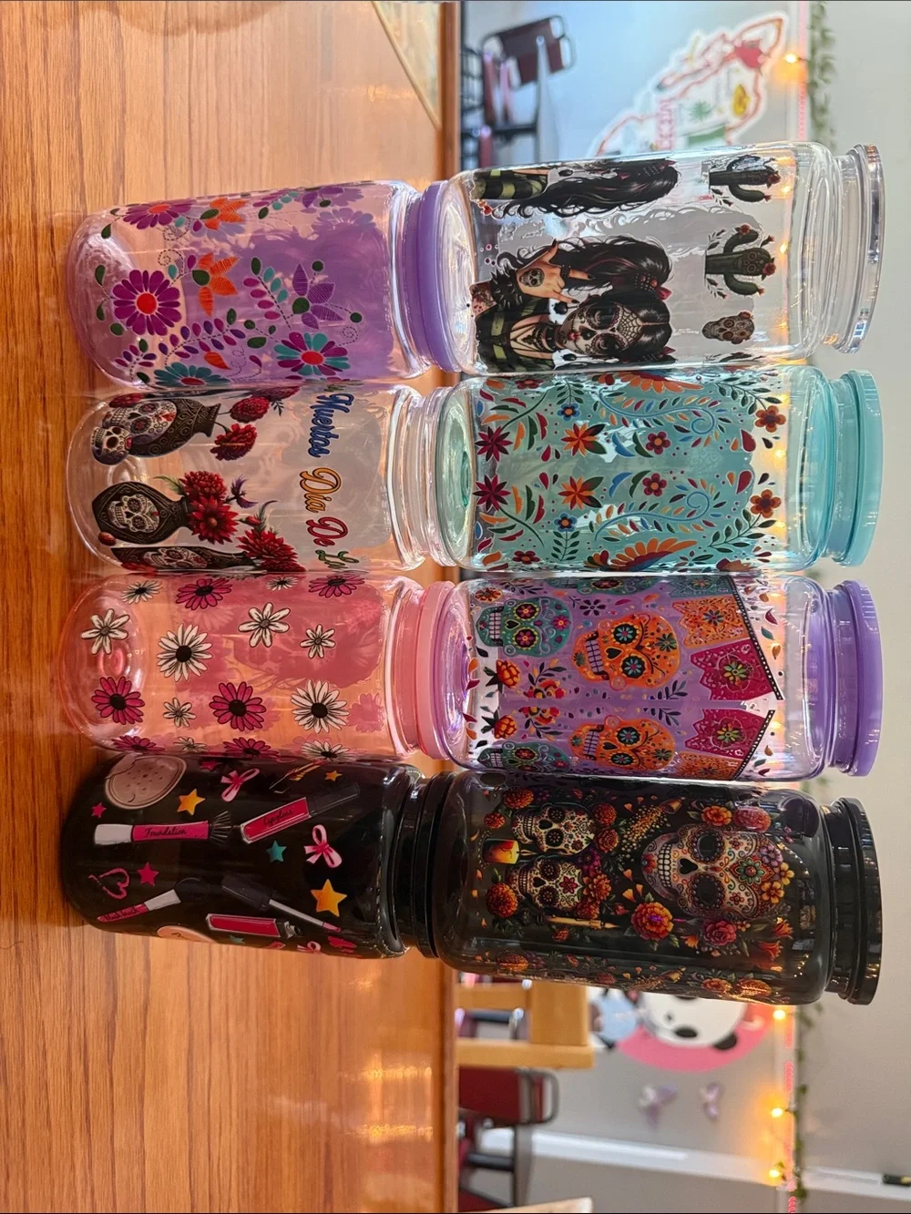 Day of the Dead Sugar Skull Party Plastic Cups- Assorted Colors 16oz 8cups total